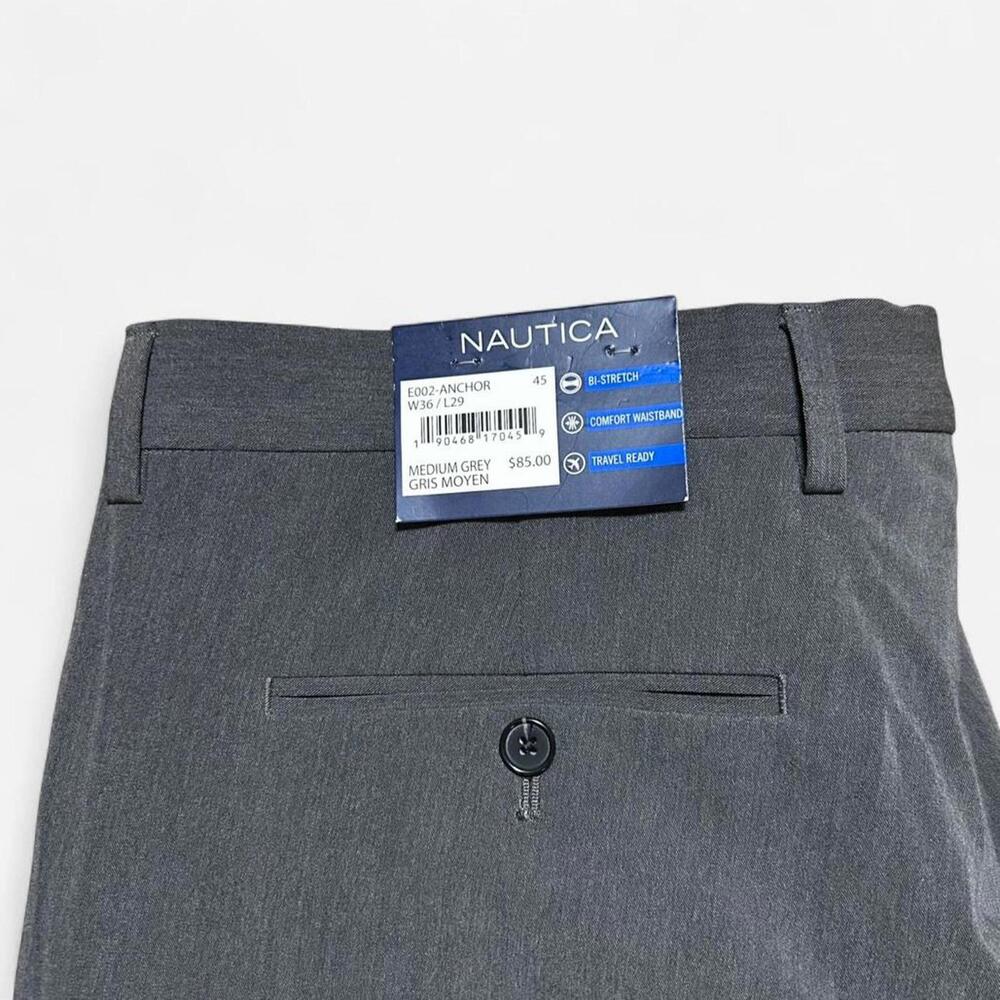 NWT Nautica‎ Grey Anchor Pants Performance Bi Stretch Flat Chino Size 36x29